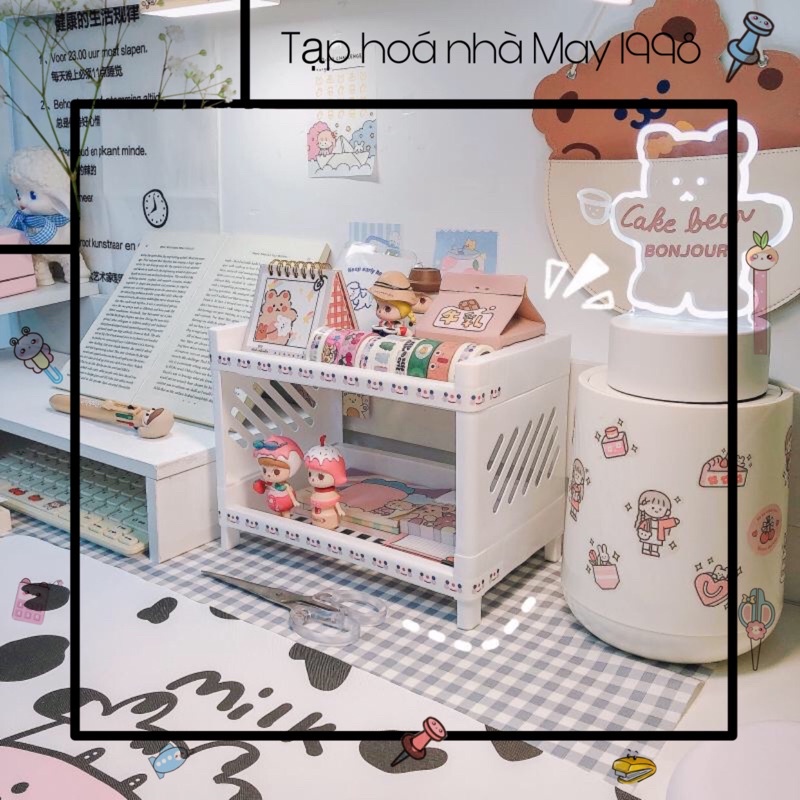 Kệ để đồ nhựa mini 2 tầng gọn gàng dễ thương