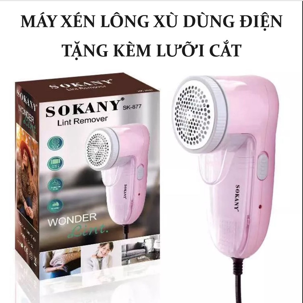 Máy Cắt Lông Xù Quần Áo Sokany Chính Hãng, Máy Xén Sợi Thừa Chăn Thảm Sk 877 Dùng Điện