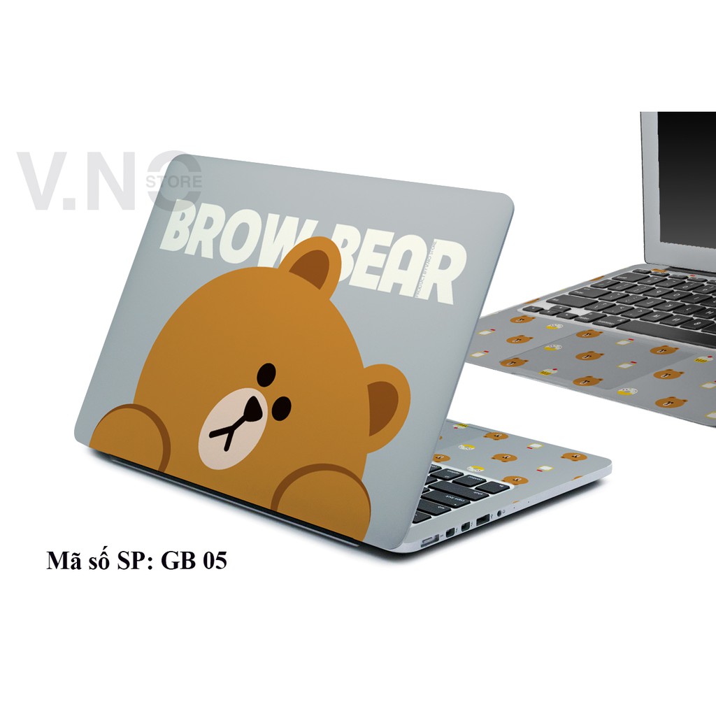 Decal dán laptop V.NO SKIN GẤU NÂU các dòng máy dell/acer/asus/lenovo/hp