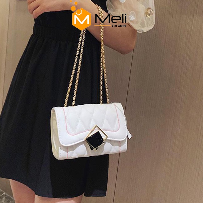 Túi đeo chéo khóa hình vuông siêu đẹp, túi xách nữ da mềm fom hiện đại trẻ trung rất dễ phối đồ - Meli Shop