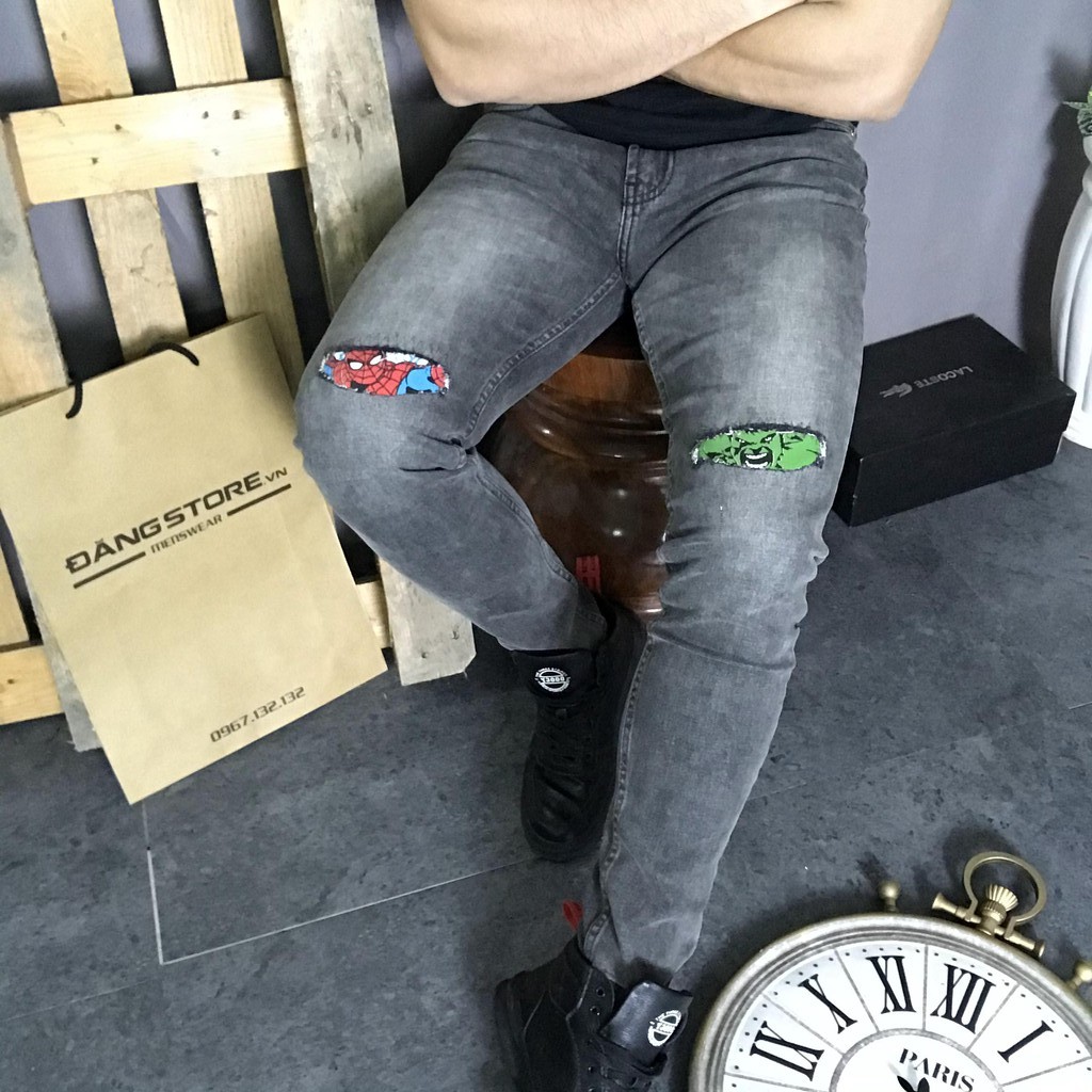 Quần bò Slimfit Gray - Xám cho nam kết hợp logo M.arvel | BigBuy360 - bigbuy360.vn