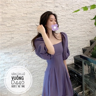 Bigsize Đầm tím cổ vuông D440