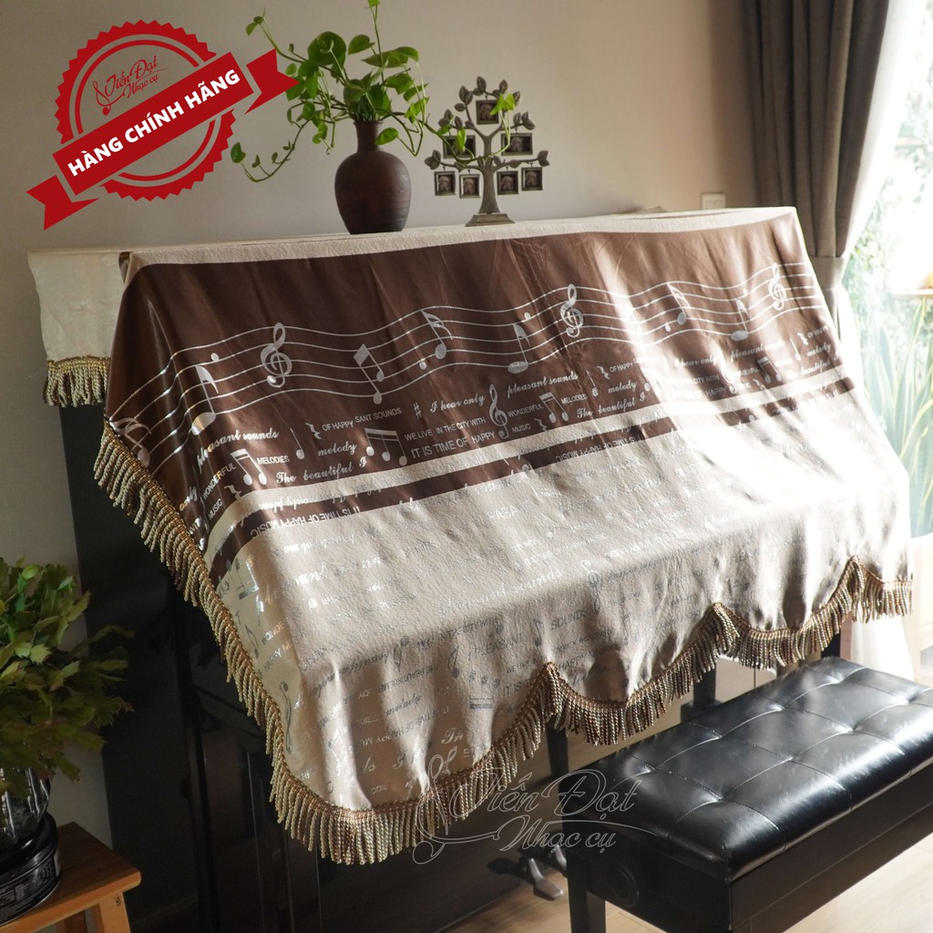 Khăn Phủ Đàn Piano Màu Cafe Họa Tiết Nốt Nhạc - KC-04