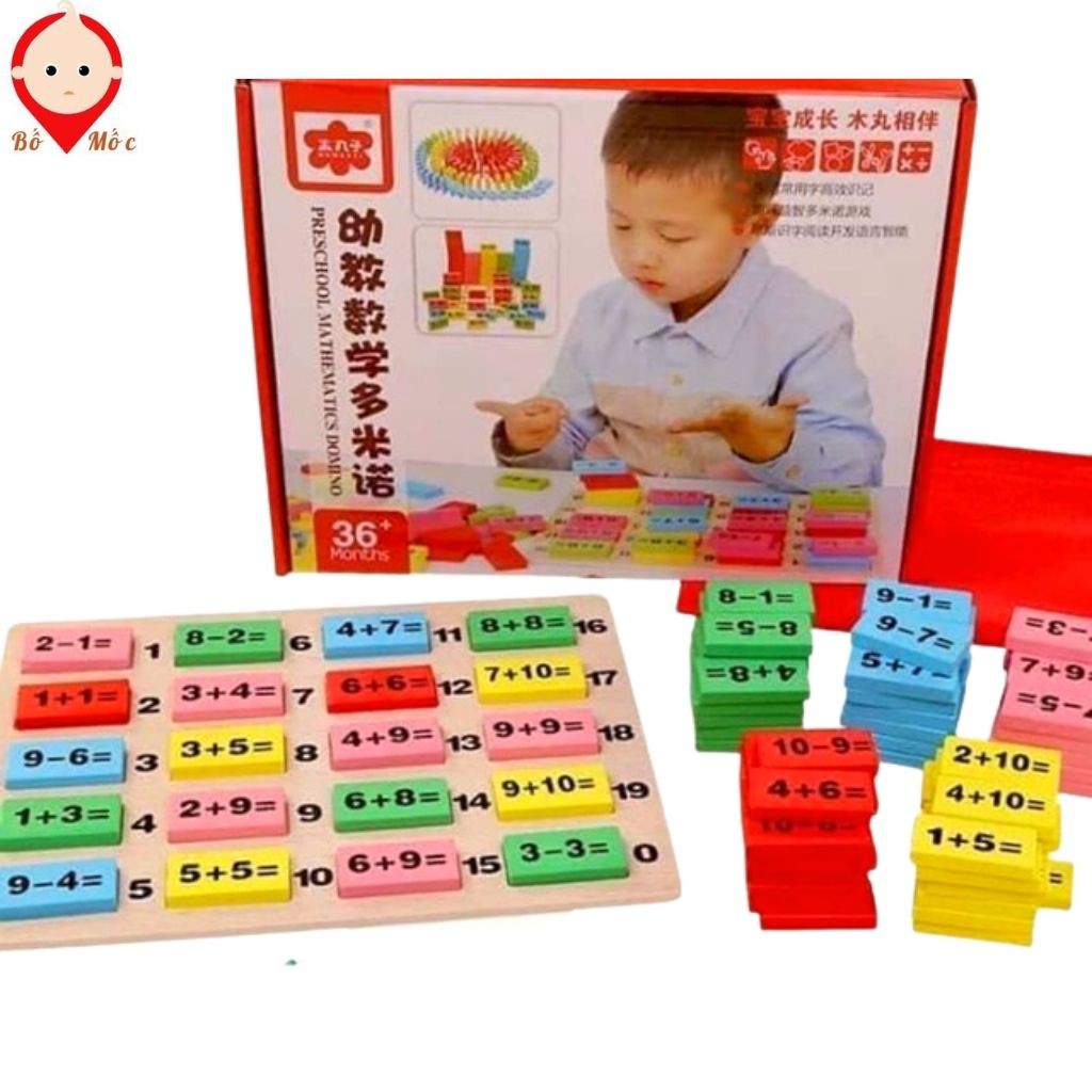 Đồ Chơi Domino Toán Học 110 Quân Gỗ Cho Bé Học Số,Ghép Hình,Làm Phép Tính Đa Sắc Màu- Shop Bố Mốc