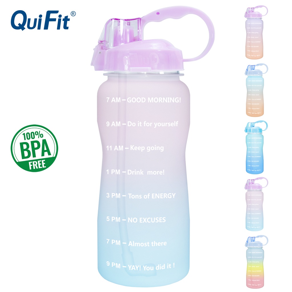 QuiFit 2L Bình uống nước có mốc đánh dấu và ống hút cấp BPA chất lượng cao