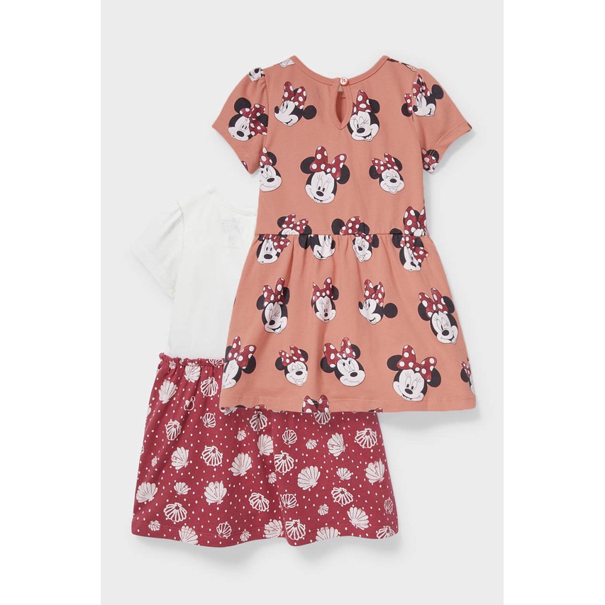 Sét 2 váy cotton hình micky hồng và trắng phối màu cho bé gái
