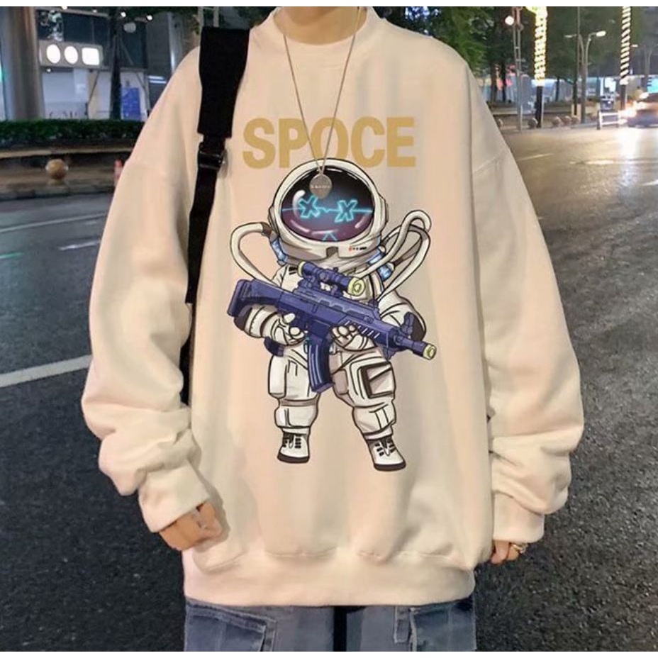 Áo sweater cổ tròn dáng rộng in họa tiết vũ trụ Nasa trẻ trung dễ phối đồ cho nam và nữ