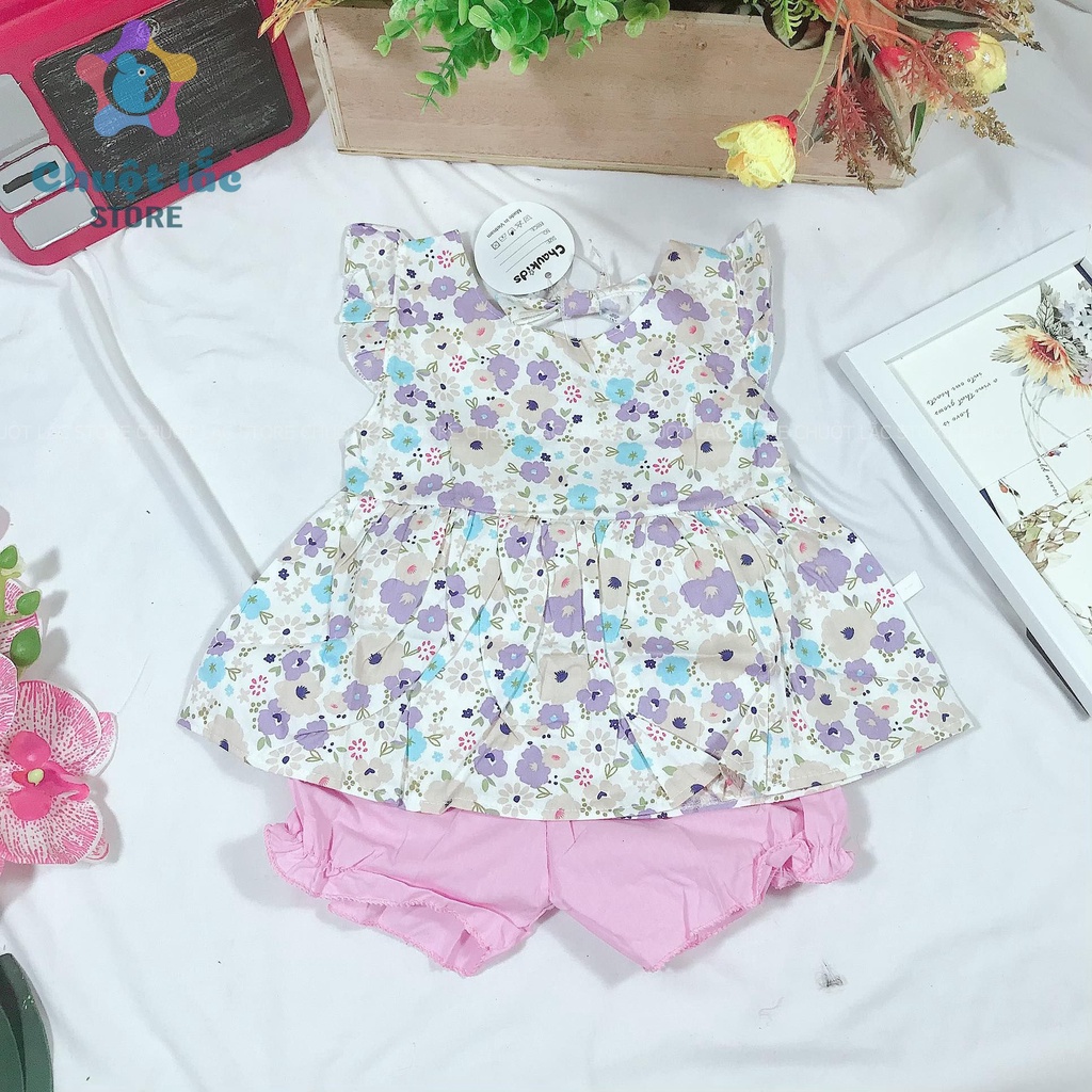 Bộ Quần Áo Bé Gái Babydoll Hoa Nhí 7kg Đến 18kg Màu Hồng, Vàng, Tím .
