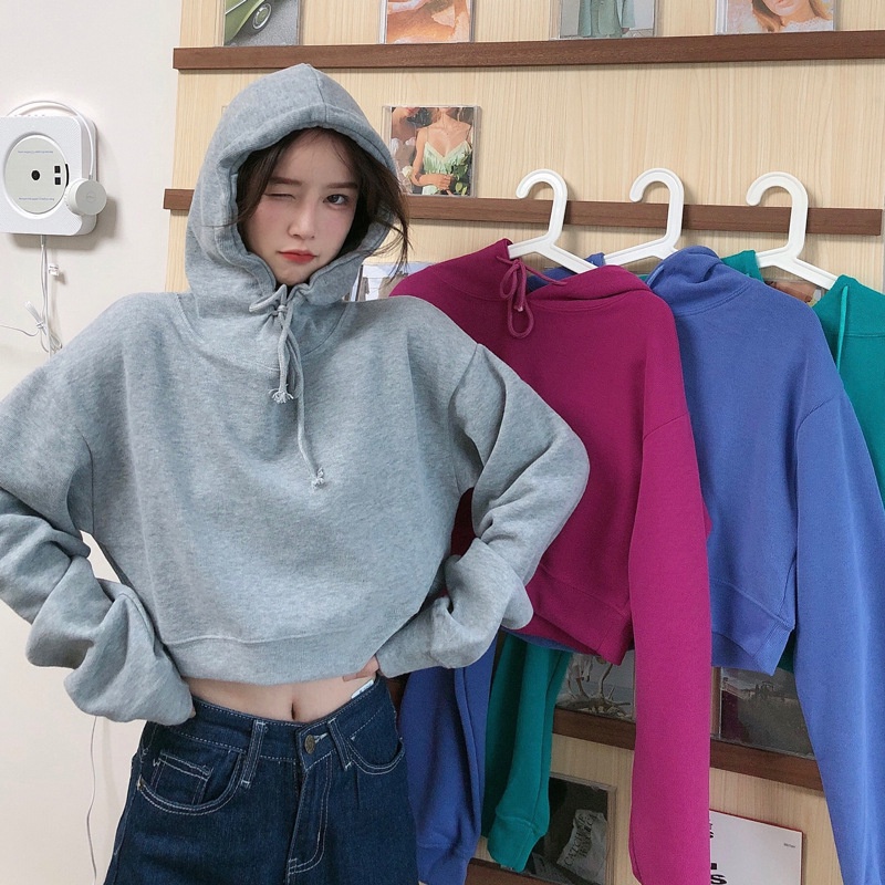 Áo hoodie lửng dài tay nhiều màu sắc cho nữ K483