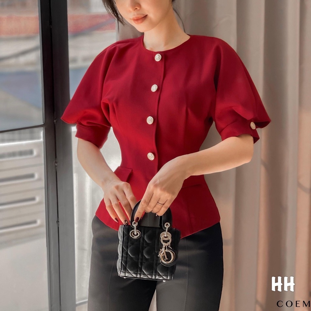 [Mã FAMARAL1 giảm 10K đơn 50K] ÁO ĐỎ CHÉO VẠT CÚC ĐỒNG TAY DƠI