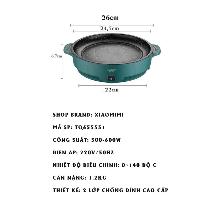 Chảo nướng điện đa năng mini chống dính bếp nướng điện 2 công tắng 300w-600w XIAOMIMI TQ655551