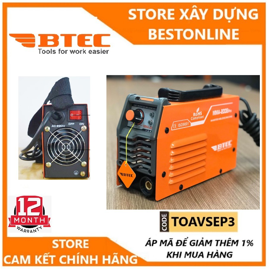 MÁY HÀN QUE ĐIỆN TỬ BTEC MMA 200E PRO (1.6-4LY)