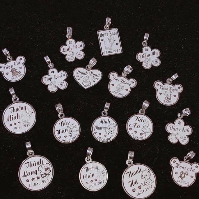 Mặt dây chuyền khắc tên cho bé bạc ta s999 sáng bóng