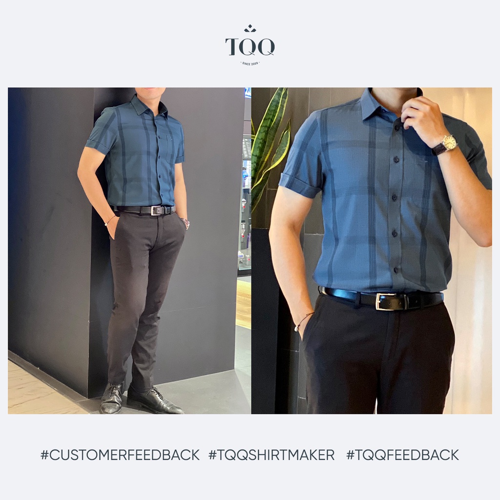 Áo sơ mi nam ngắn tay TQQ có co dãn hạn chế nhăn dáng Slimfit công sở ôm nhẹ K423CSC-CB màu xanh lông công