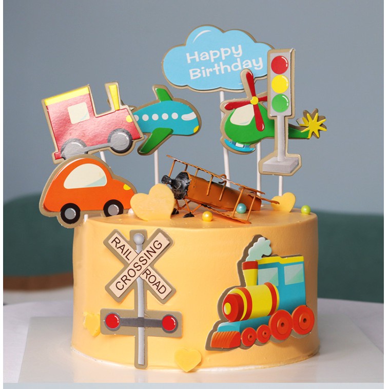 Set 6 Xe Đồ Chơi Hoạt Hình Trang Trí Bánh Kem Cho Bé