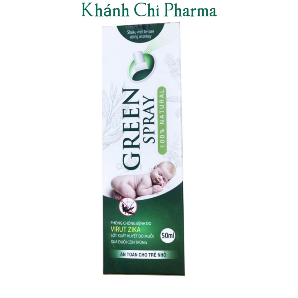 Xịt xua muỗi, cồn trùng thảo dược Green spay lọ 50ml. Đuổi muỗi, côn trùng hiệu quả, an toàn cho trẻ