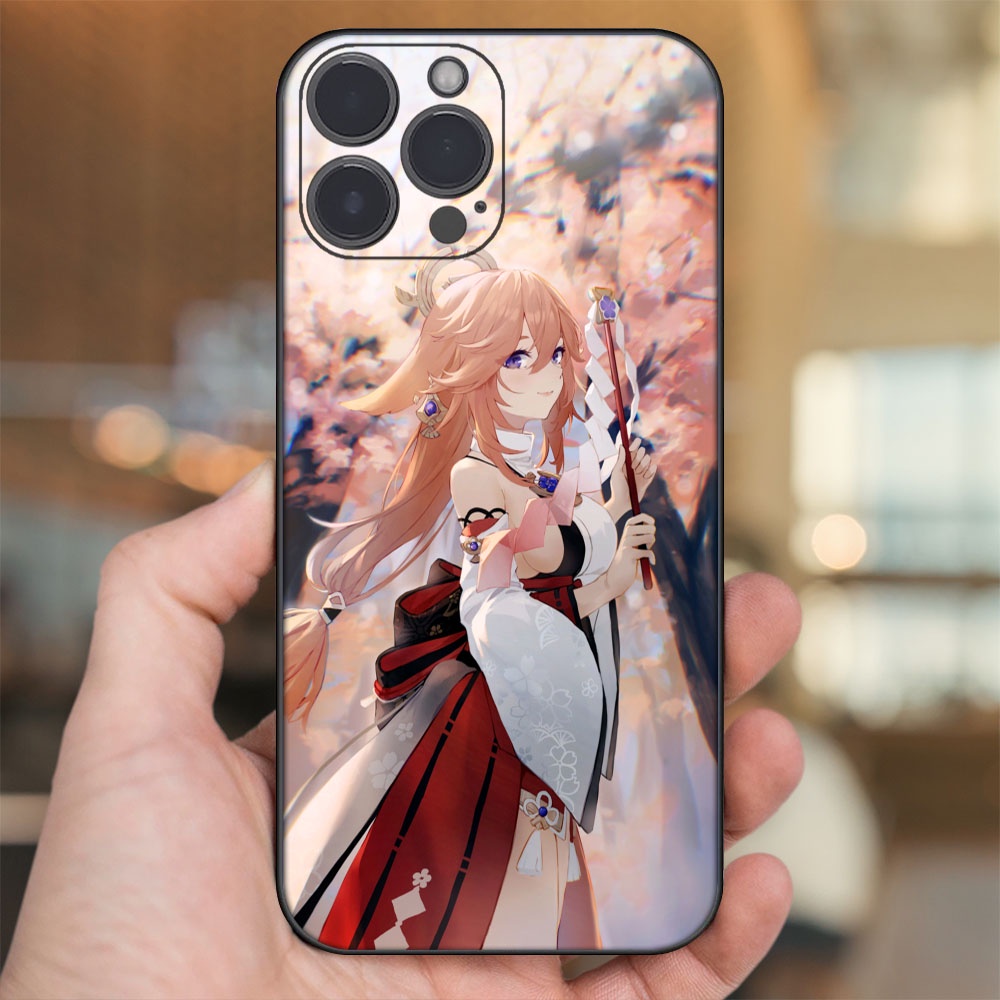 Ốp lưng iPhone 14 Pro Max dẻo đen cạnh vuông in hình Yae Miko Genshin Impact