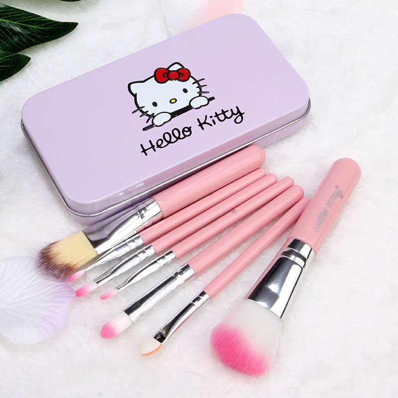 Bộ chổi cọ trang điểm make up 7 món hộp thiếc cho bé của HelloKitty-HÀNG CHÍNH HÃNG.Kitty Children Makeup Brush Set 7pcs