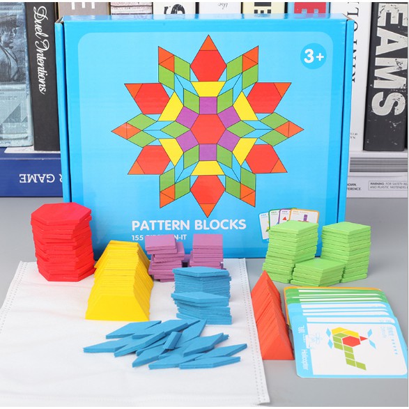 Đồ chơi ghép hình khối Pattern Blocks 155 chi tiết Montessori  cho bé