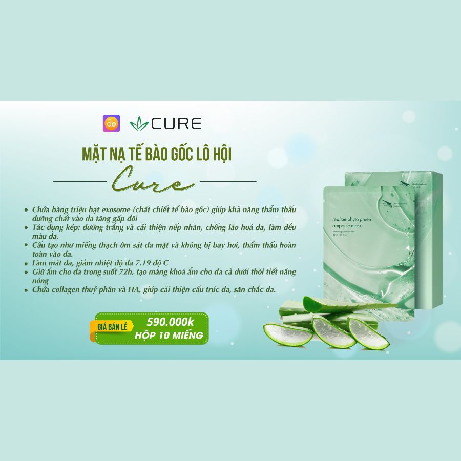 Mặt Nạ Thạch Tế Bào Gốc Lô Hội CURE Real OE Phyto Green Ampoule Mask Hộp 10 miếng