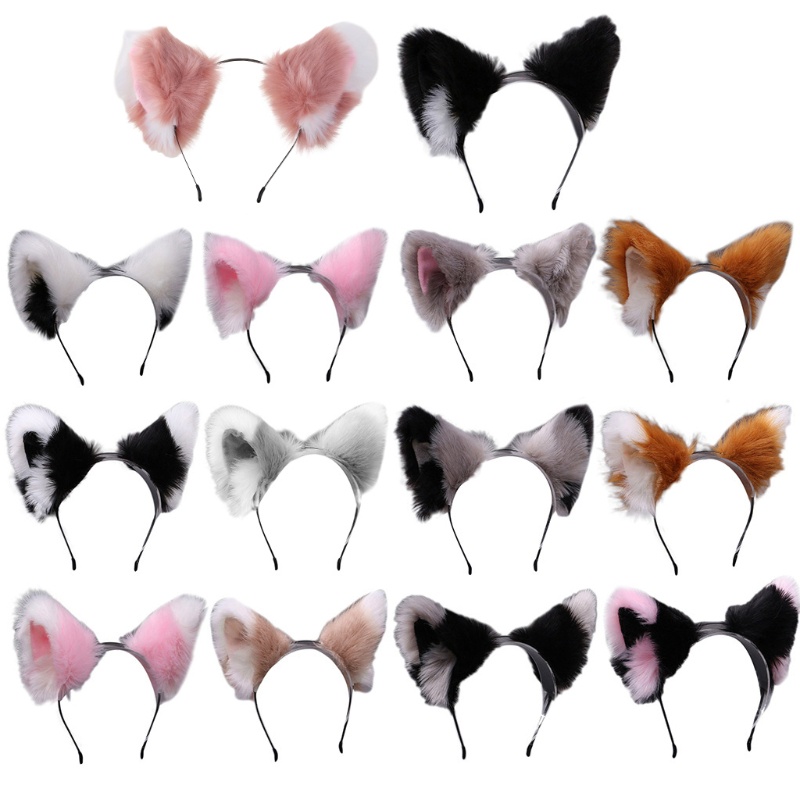 Băng đô tai mèo lông dài sống động nhiều màu sắc hóa trang halloween cho nữ