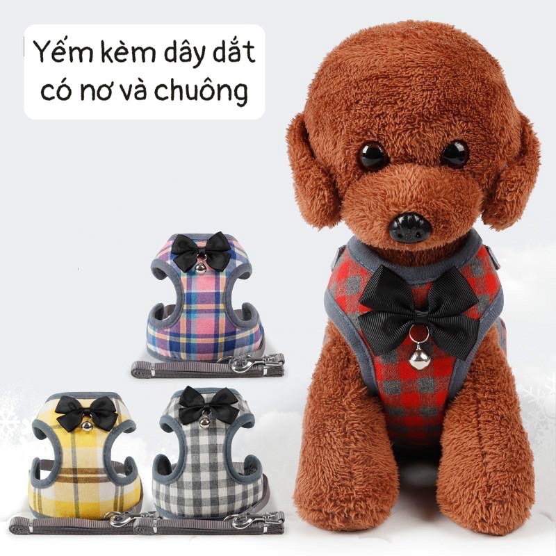 Yếm Ngực Kèm Dây Dắt Có Nơ và Chuông Nhỏ Cho Chó Mèo  - Thú Cưng (Nhiều Size Lựa Chọn)