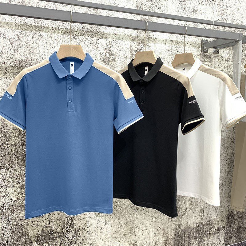 BÁN SỈ ÁO POLO CỔ BẺ PHỐI VAI MÀU BE CHO NAM - Màu xanh đen trắng | BigBuy360 - bigbuy360.vn