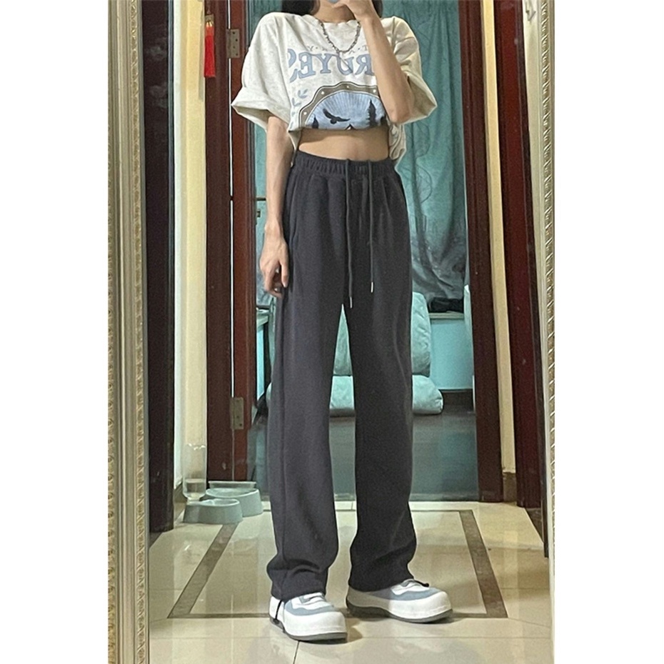 Quần Thể Thao Ống Rộng Lưng Cao Phong Cách Đường Phố Mỹ Cho Nữ