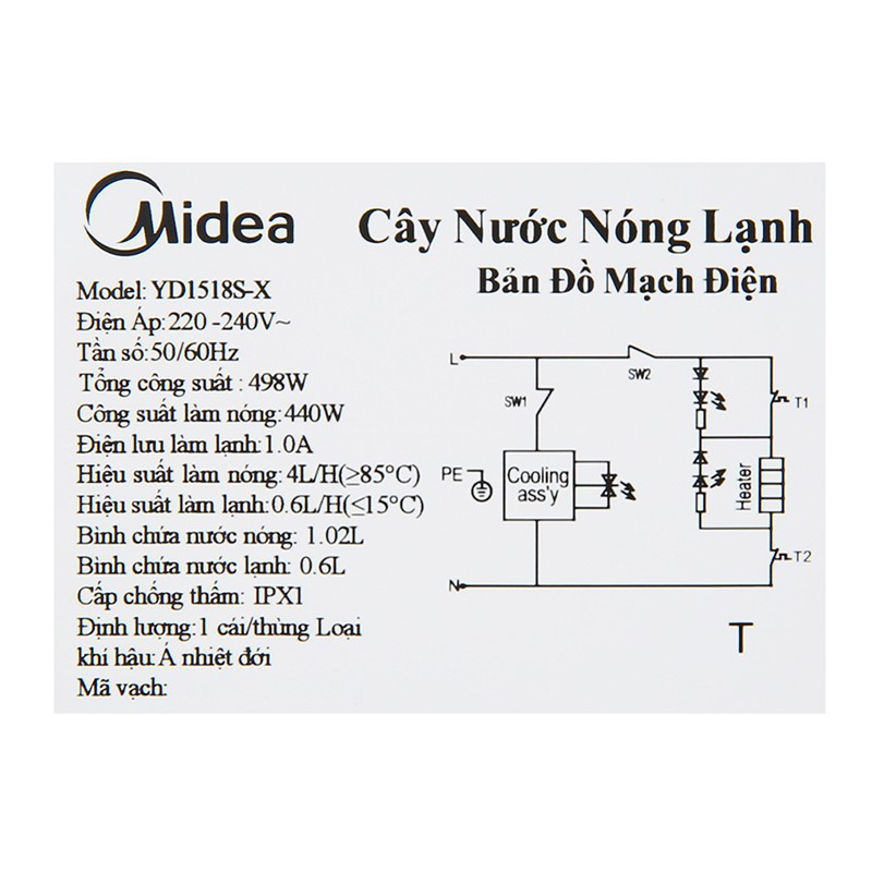 Cây nước nóng lạnh Midea YD1518S-X