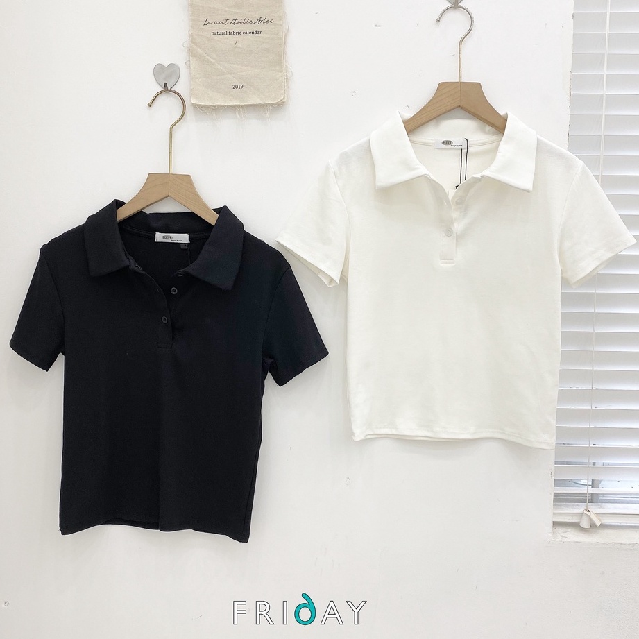 Áo polo nữ cotton trơn co giãn dáng lửng Friday 2BA1126AT