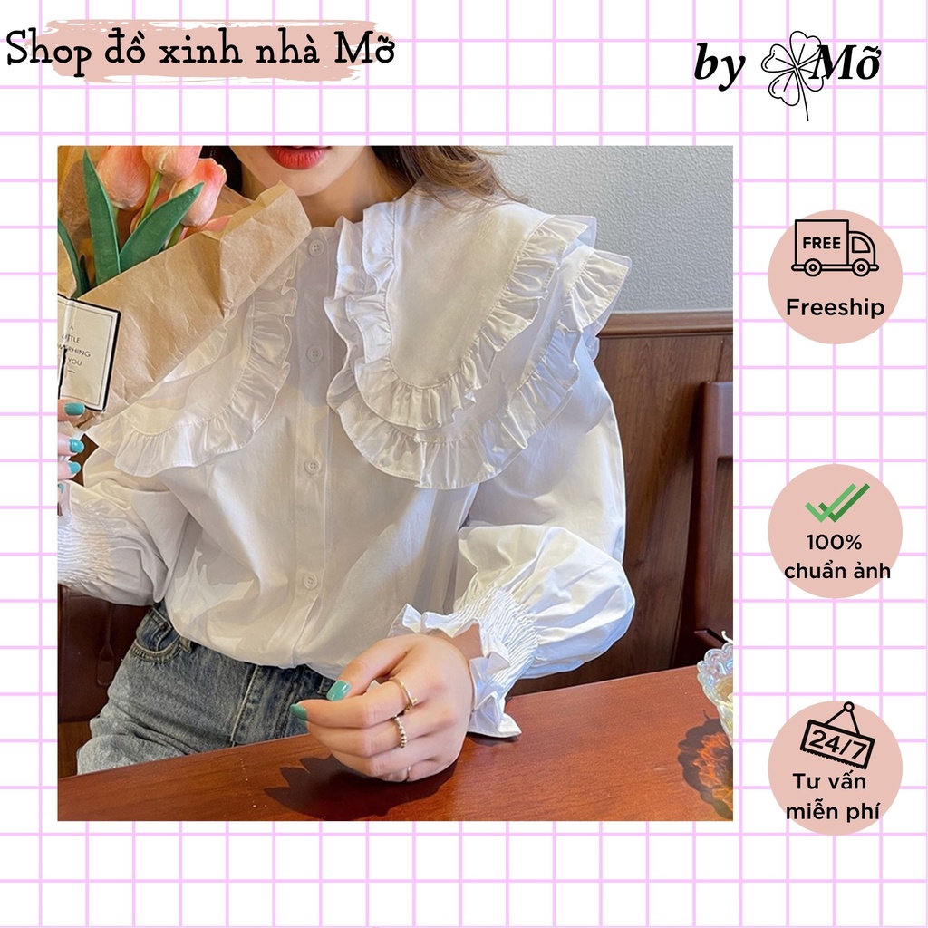 Áo sơ mi cổ bèo chất đũi mềm 2 màu phong cách ulzzang vintage hàn quốc siêu xinh
