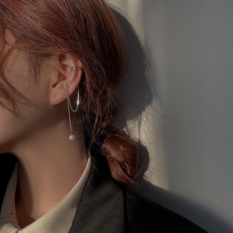 Khuyên Kẹp Tai Tua Rua Không Xỏ Đính Ngọc Trai Giả Đơn Giản