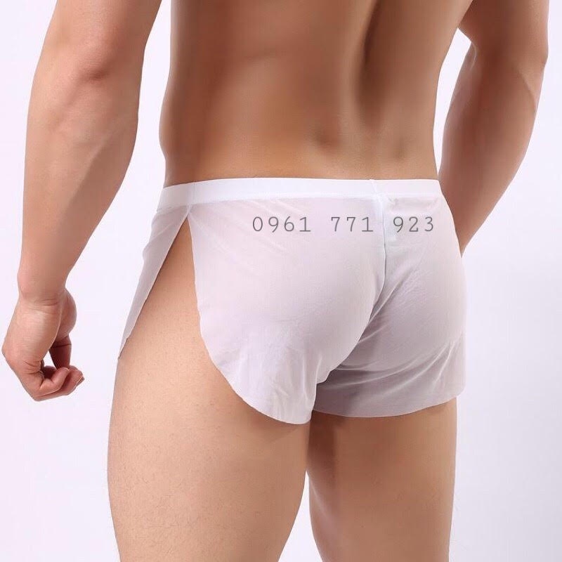 Quần lót ren nam gợi cảm - Quần sịp lưới cho nam mặc ngủ xẻ đùi sexy siêu mỏng xuyên thấu màu trắng đỏ đen trai bóng 3D