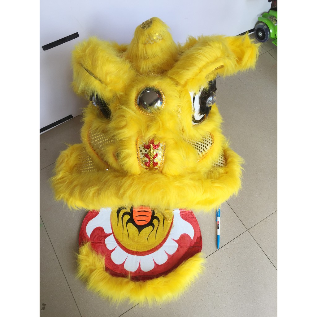 Đầu lân sư rồng lớn , đầu sư tử Trung thu có đèn mắt nháy sáng cỡ đại cho người lớn - Màu vàng