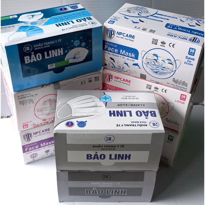 [4 Lớp Dày] Khẩu Trang Y Tế Kháng Khuẩn Bảo Linh 1 hộp 50 cái- Nhiều Màu Xám Trắng Xanh Đen | BigBuy360 - bigbuy360.vn