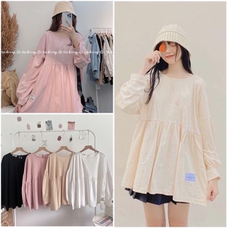 Áo Babydoll Thêu Logo Nữ ❤Sơ Mi Tay Bồng Dáng Rộng Vintage Bánh Bèo Hottrend❤️