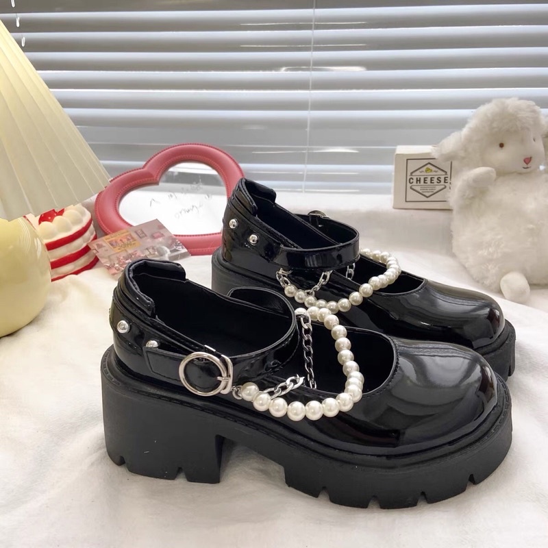 Giày lolita nữ độn đế cao kèm phụ kiện,Giày da ulzzang nữ phong cách Hàn Quốc LT41