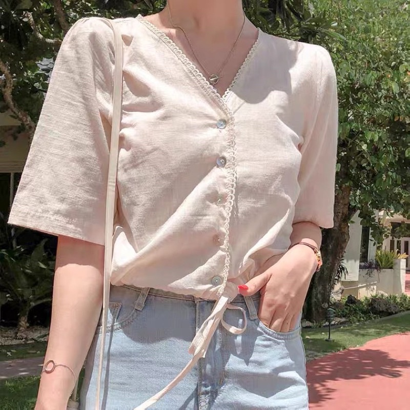 Áo croptop ren có dây kéo eo thon xinh xắn cá tính