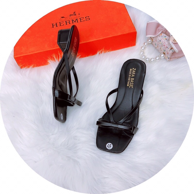 Dép nữ cao gót quai mảnh nơ nhỏ gót vuông 4cm
