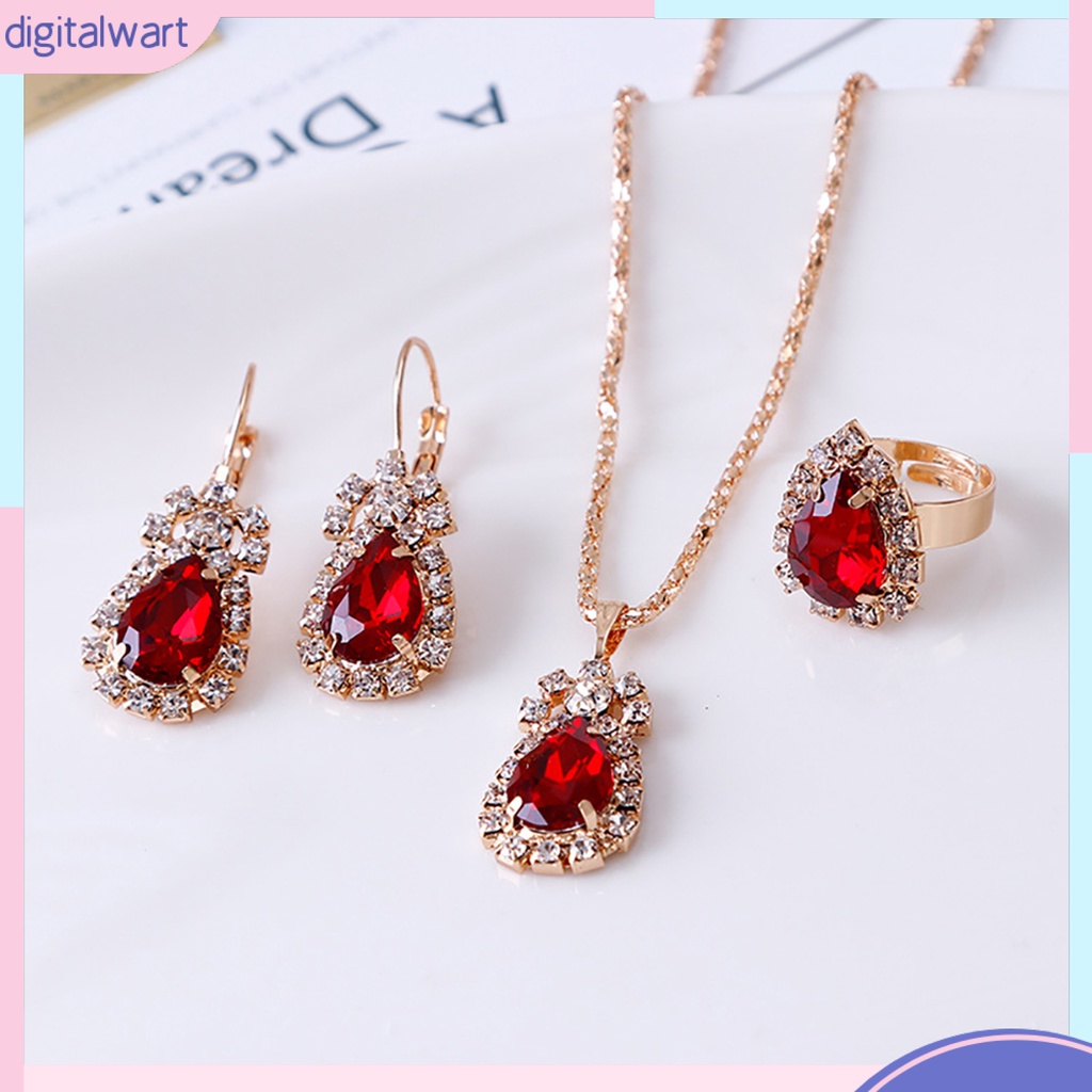 Bộ Trang Sức Vòng cổ / Nhẫn / Bông Tai Hình Giọt Nước Đính Đá Lấp Lánh Thời Trang Dự Tiệc Cho Nữ