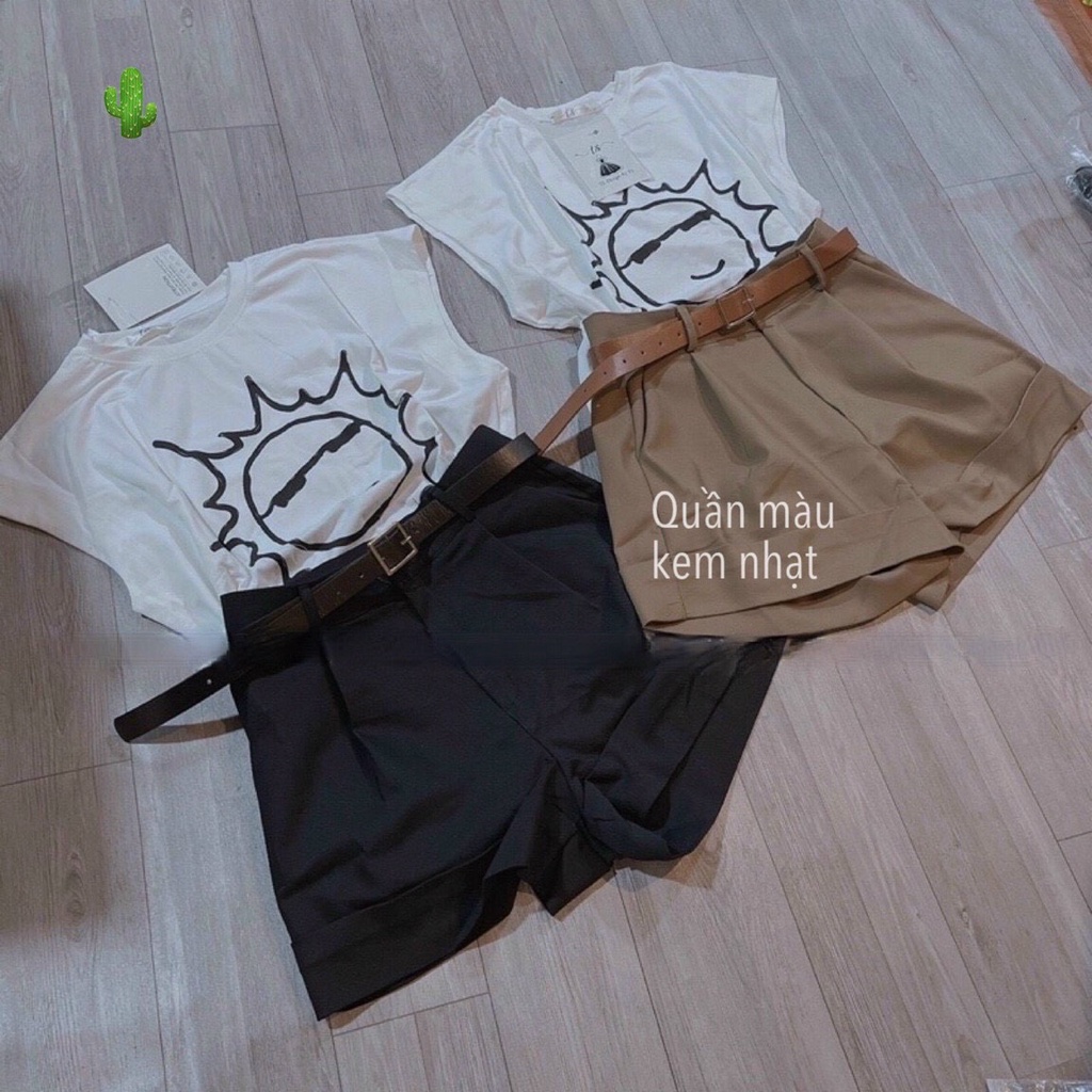 Quấn short tuyết mưa lật lai ống rộng tối giản PC