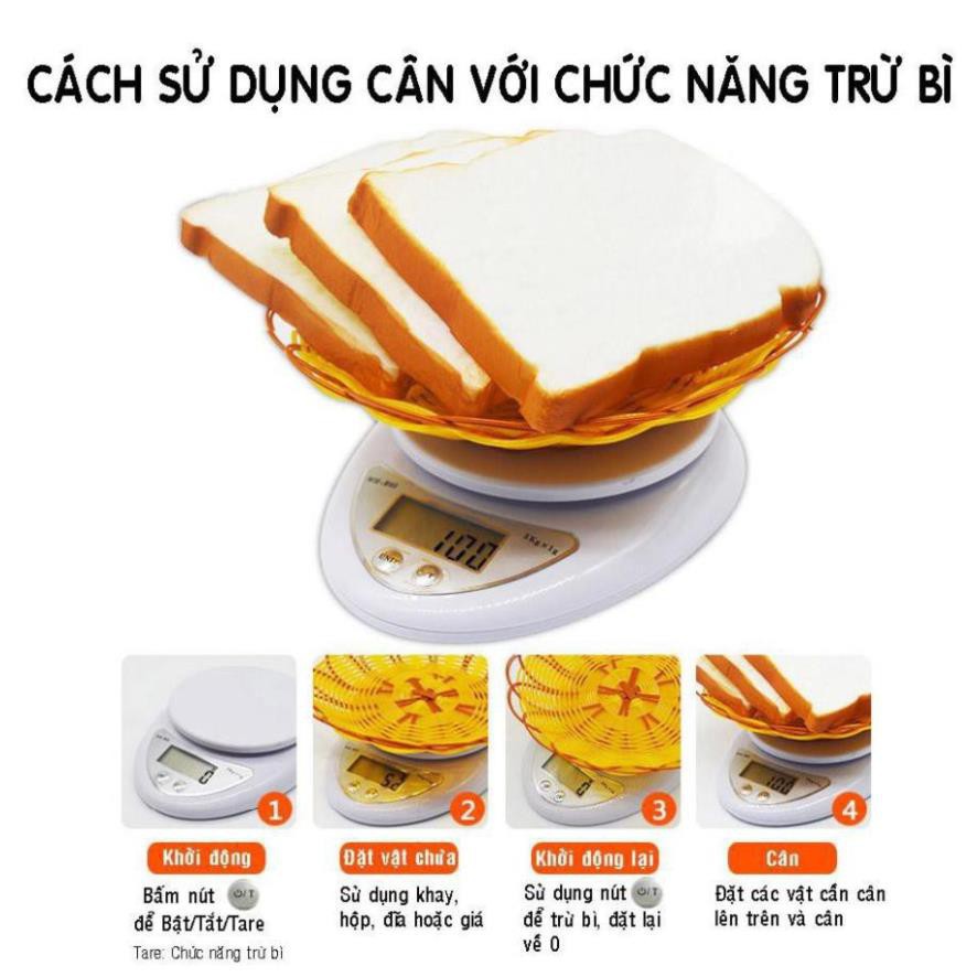 Cân tiểu ly li điện tử nhà bếp mini cân định lượng thực phẩm từ 1 gam - 5kg, 10kg (Tặng kèm 2 pin), làm bánh, cân gia vị