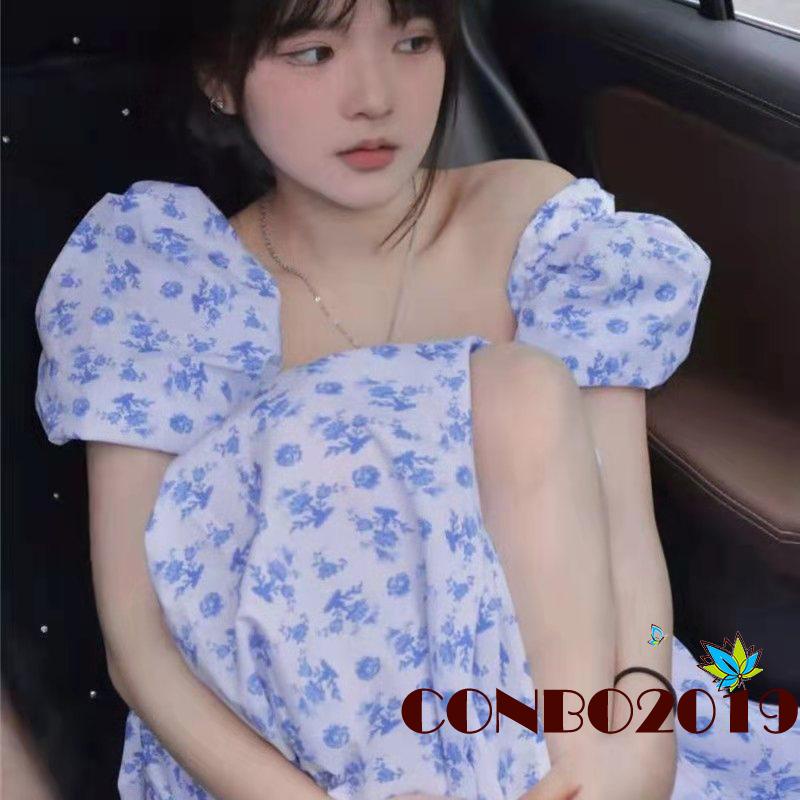 Đầm Dài Tay Phồng In Họa Tiết Hoa Thời Trang Xuân Hè Dành Cho Nữ