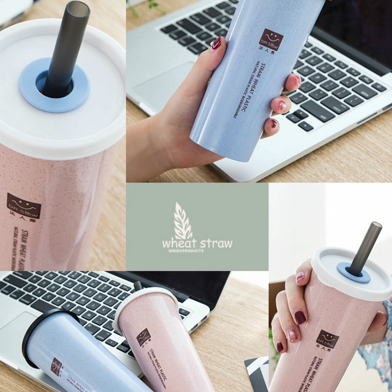Wheat Straw Tumbler Straw Bottle Nordic Color Silicone Cup Cover Leakproof Hot Water Cup 4 Colors