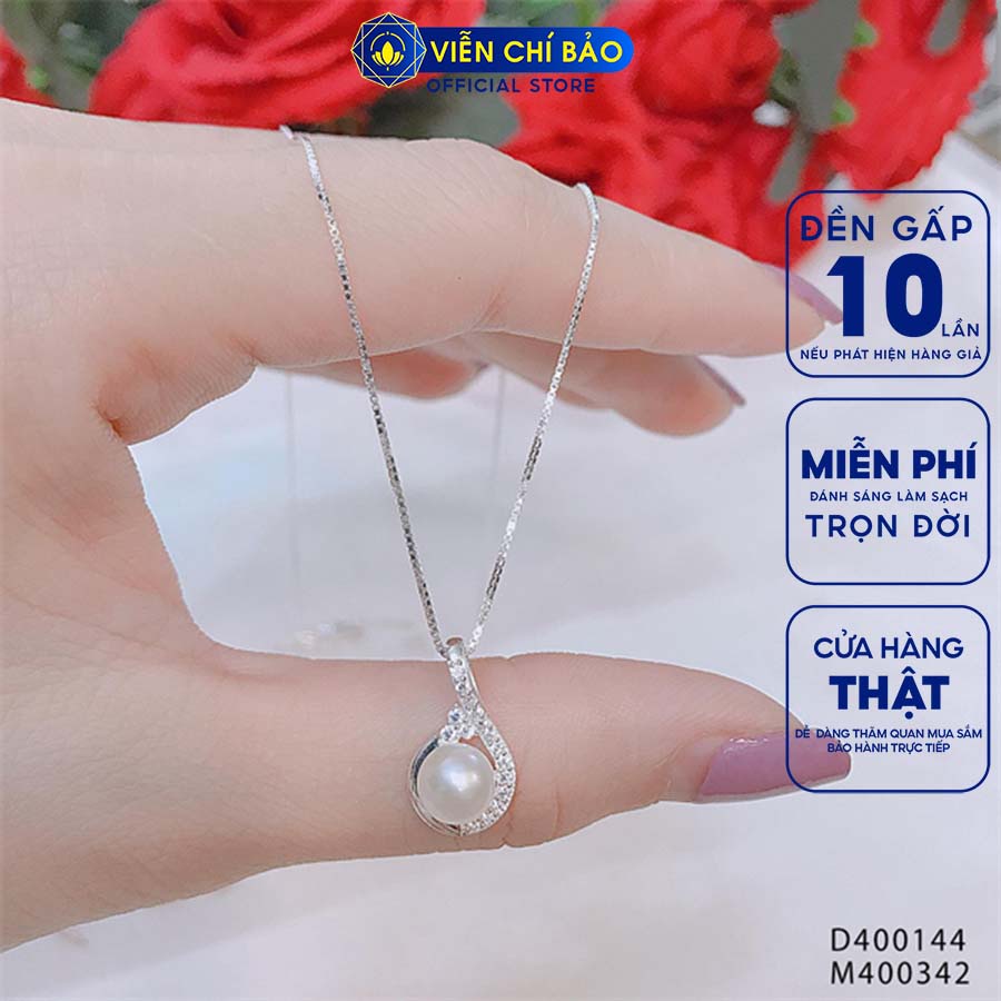 Dây chuyền bạc nữ Trái châu đính đá chất liệu bạc S925 thời trang phụ kiện trang sức nữ Viễn Chí Bảo D400623