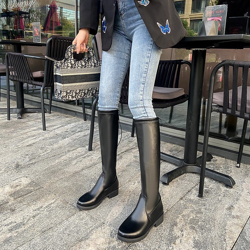 Boot nữ big size dưới gối đế thấp 3cm co giãn