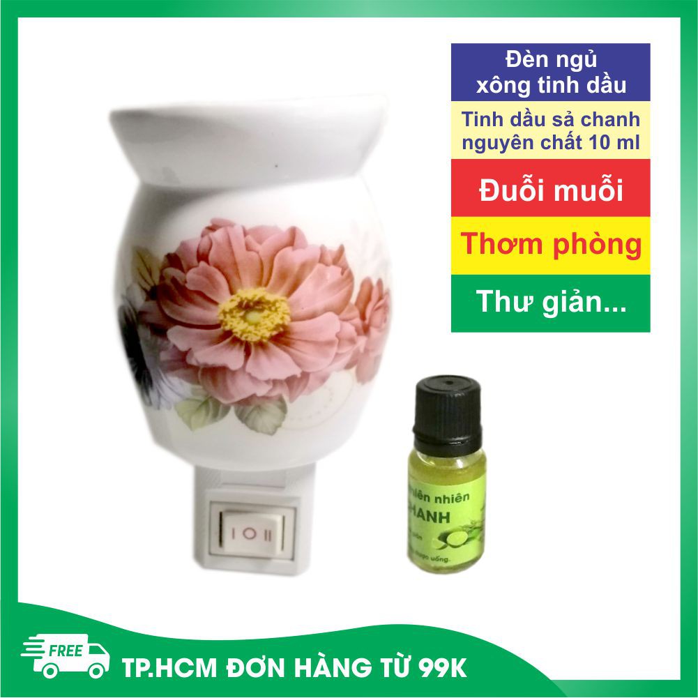 Đèn ngủ xông tinh dầu ⚡️ FREESHIP ⚡️ Đèn ngủ xông tinh dầu cắm tường tặng kèm tinh dầu sả 10 ml - Shop 5539