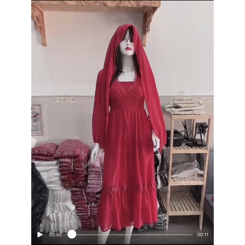 [Mã SR14MAY5 giảm 20K đơn 50K] Tặng Khăn SET VÁY ĐẦM ĐỎ BOHO THỔ CẨM ĐẦM XẺ TÀ CÓ VẢI QUÂY, SẴN MÚT NGỰC+ KHĂN QUÀNG | BigBuy360 - bigbuy360.vn