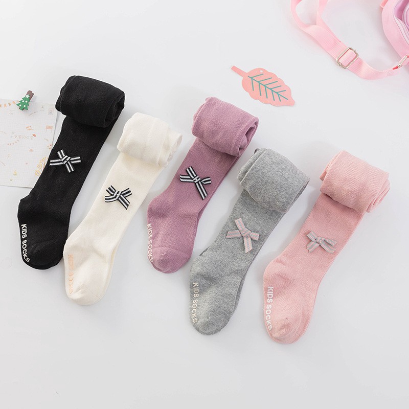 Quần Vớ Cotton Đính Nơ Đáng Yêu Giữ Ấm Cho Bé Gái