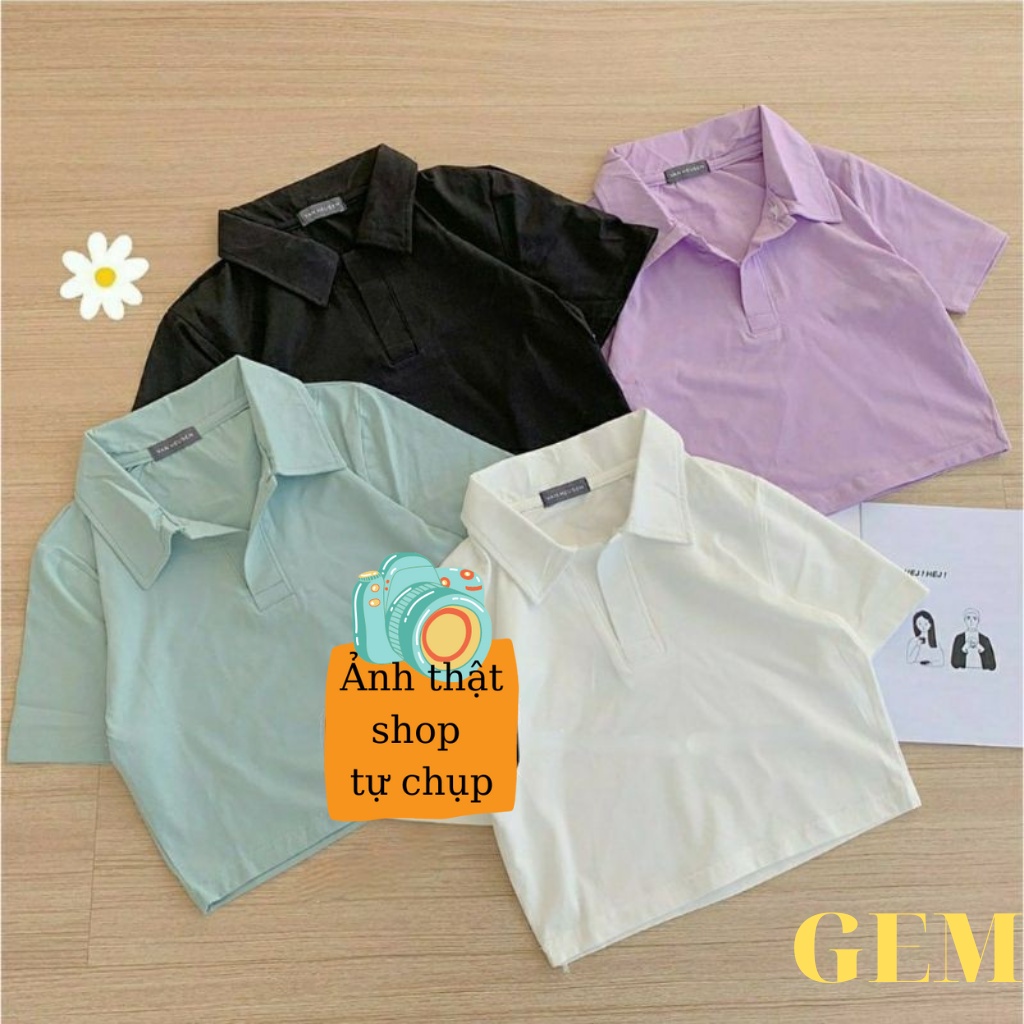 Áo croptop tay ngắn cổ Polo , áo thun nữ croptop vải tốt